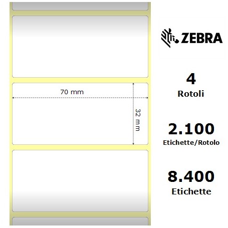 3007205-T - Etichette Zebra F.to 70x32mm Carta Vellum Ad.Permanente D.i. 25mm Con Strappo facilitato