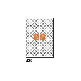 A4D20 - Etichette Rotonde Diametro 20mm su Foglio A4, con Margini , Adesivo Permanente - Confezione da 1000 Fogli