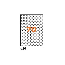 A4D26 - Etichette Rotonde Diametro 26mm su Foglio A4, con Margini , Adesivo Permanente - Confezione da 1000 Fogli