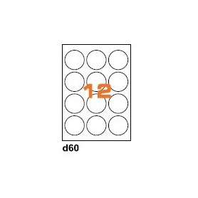 A4D60 - Etichette Rotonde Diametro 60mm su Foglio A4, con Margini , Adesivo Permanente - Confezione da 1000 Fogli