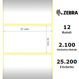 800262-127 - Etichette Zebra F.to 57X32mm Carta Termica Ad. Removibile - con Strappo facilitato - Conf. da 12 Rotoli