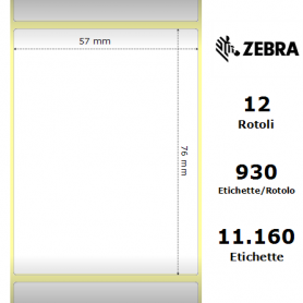 3007203-T - Etichette Zebra F.to 57x76mm Carta Vellum Ad. Permanente D.i. 25mm - con Strappo facilitato - Conf. da 12 Rotoli