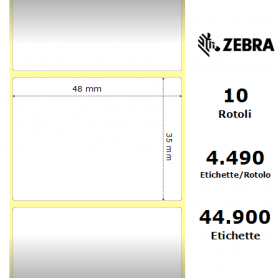 3002866 - Etichette Zebra F.to 48x35mm Carta Vellum Adesivo Permanente D.i. 76mm - Confezione da 10 Rotoli