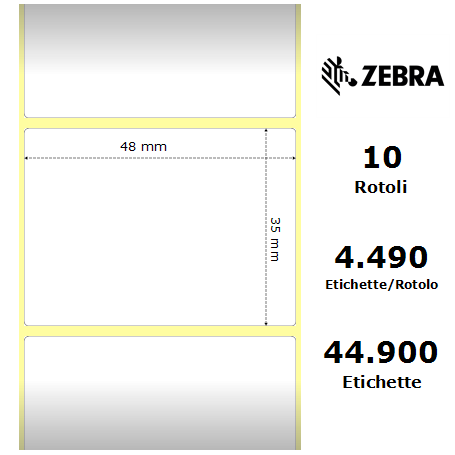 3002866 - Etichette Zebra F.to 48x35mm Carta Vellum Adesivo Permanente D.i. 76mm - Confezione da 10 Rotoli