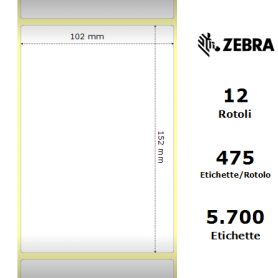 800294-605 - Etichette Zebra F.to 102x152mm Carta Vellum Ad. Permanente D.i. 25mm - con Strappo facilitato - Conf. da 12 Rotoli