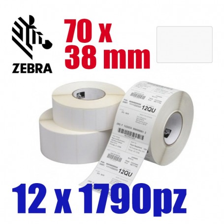 880013-038D - Etichette Zebra F.to 70x38mm Carta Vellum Adesivo Permanente D.i. 25mm - Confezione da 12 Rotoli