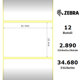 3007200-T - Etichette Zebra F.to 31X22mm Carta Vellum Ad. Permanente D.i. 25mm - con Strappo facilitato - Conf. da 12 Rotoli