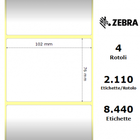 3007253-T - Etichette Zebra F.to 102x76mm Carta Termica Adesivo Permanente D.i. 76mm - Confezione da 4 Rotoli