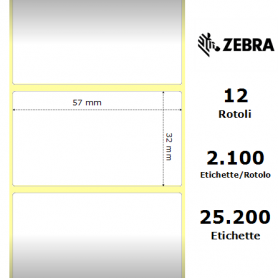 3006318 - Etichette Zebra F.to 57x32mm Carta Vellum Ad. Permanente D.i. 25mm - con Strappo facilitato - Conf. da 12 Rotoli