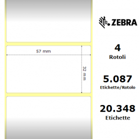 3006324 - Etichette Zebra F.to 57x32mm Carta Vellum Ad. Permanente D.i. 76mm - con Strappo facilitato - Conf. da 4 Rotoli