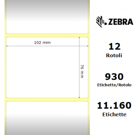 800294-305 - Etichette Zebra F.to 102x76mm Carta Vellum Ad. Permanente D.i. 25mm - con Strappo facilitato - Conf. da 12 Rotoli