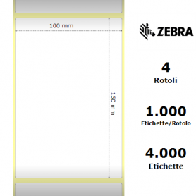 3005091 - Etichette Zebra F.to 100x150mm Carta Vellum Adesivo Permanente D.i. 76mm - Confezione da 4 Rotoli