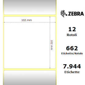 87604 - Etichette Zebra F.to 102x102mm Carta Vellum Adesivo Permanente D.i. 25mm - Confezione da 12 Rotoli