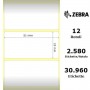 880007-025D - Etichette Zebra F.to 51x25mm Carta Vellum Adesivo Permanente D.i. 25mm - Confezione da 12 Rotoli