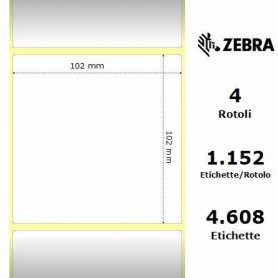 880134-127 - Etichette Zebra F.to 102x127mm Carta Vellum Adesivo Permanente D.i. 76mm - Confezione da 4 Rotoli.