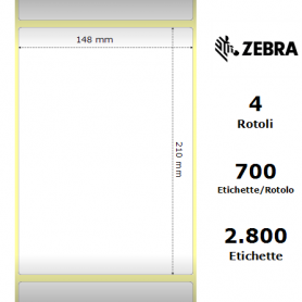 76524 - Etichette Zebra F.to 148x210mm Carta Vellum Adesivo Permanente D.i. 76mm - Confezione da 4 Rotoli