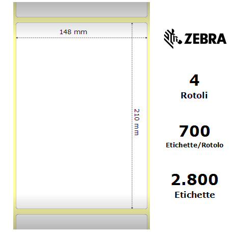 76524 - Etichette Zebra F.to 148x210mm Carta Vellum Adesivo Permanente D.i. 76mm - Confezione da 4 Rotoli