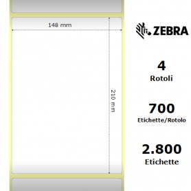 76089 - Etichette Zebra F.to 148x210mm Carta Vellum Adesivo Permanente D.i. 76mm - Confezione da 4 Rotoli
