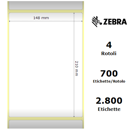 76089 - Etichette Zebra F.to 148x210mm Carta Vellum Adesivo Permanente D.i. 76mm - Confezione da 4 Rotoli