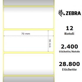 3006403-T - Etichette Zebra F.to 70x30mm Carta Vellum Adesivo Permanente D.i. 25mm - Confezione da 12 Rotoli