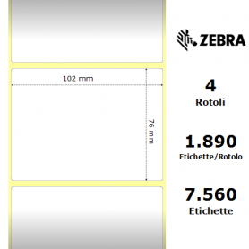 880026-076 - Etichette Zebra F.to 102x76mm Carta Vellum Adesivo Permanente D.i. 76mm - Confezione da 4 Rotoli