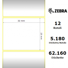 880004-025 - Etichette Zebra F.to 32x25mm Carta Vellum Adesivo Permanente D.i. 76mm - Confezione da 12 Rotoli