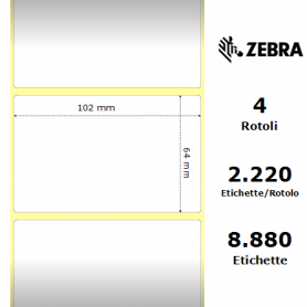 76179 - Etichette Zebra F.to 102x64mm Carta Vellum Adesivo Permanente D.i. 76mm - Confezione da 4 Rotoli