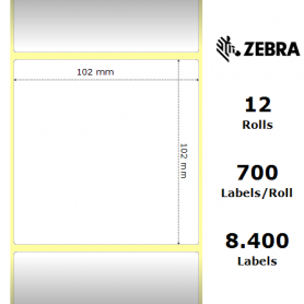 880191-101D - Etichette Zebra F.to 102x102mm Carta Termica Adesivo Permanente D.i. 25mm - Confezione da 12 Rotoli