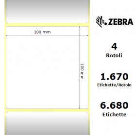 3004645 - Etichette Zebra F.to 100x100mm Carta Vellum Adesivo Permanente D.i. 76mm - Confezione da 4 Rotoli