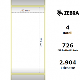880134-203 - Etichette Zebra F.to 102x203mm Carta Vellum Adesivo Permanente D.i. 76mm - Confezione da 4 Rotoli